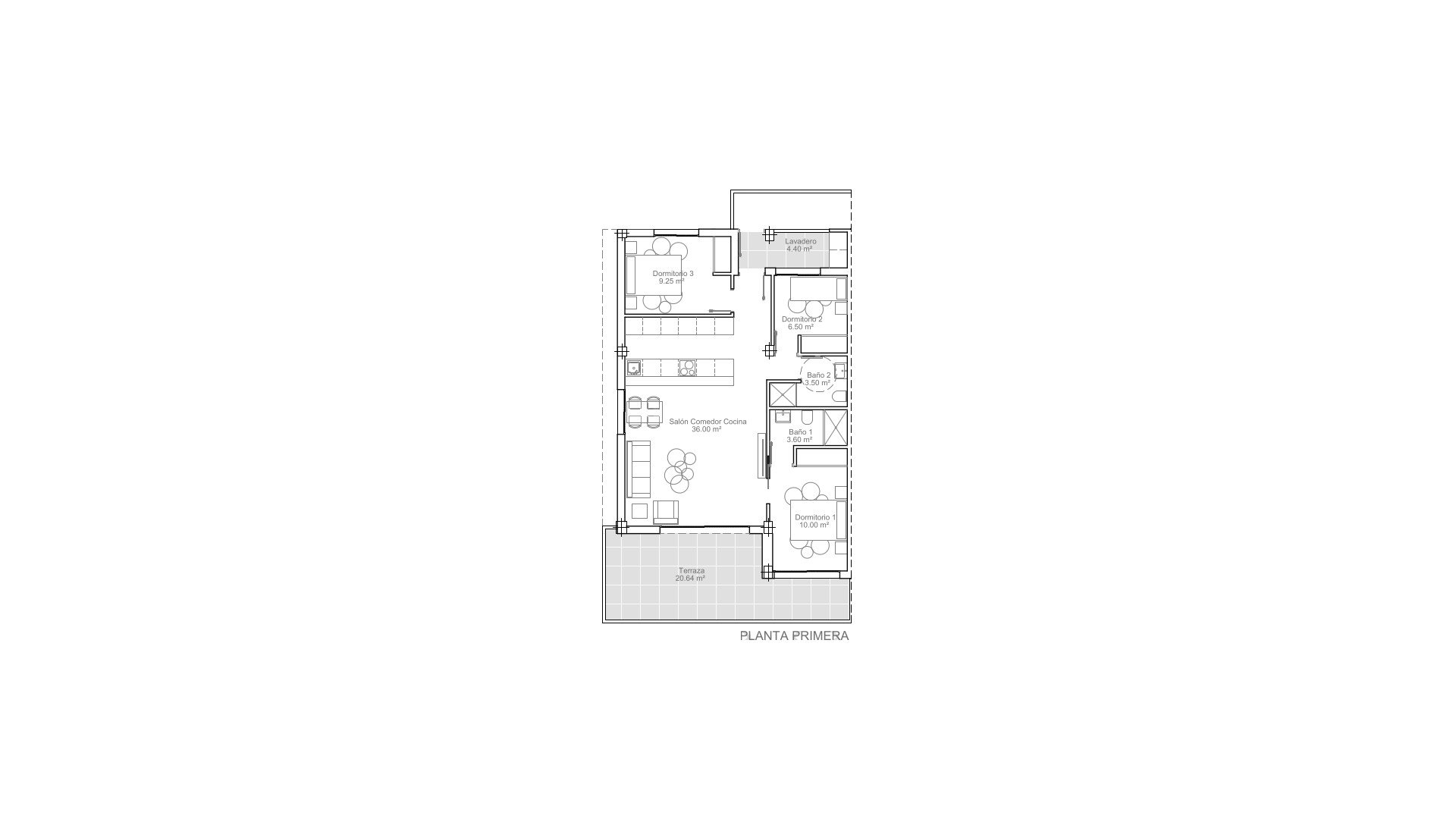 Apartment floor plan, 3 bedrooms in VISTA AZUL XXXVIII LO MONTE No. 3